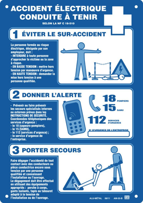 Equipement d'atelier - Equipement d'atelier divers - Affiches plastique accident électrique conduite à tenir "soins aux électrisés" (par 1)
