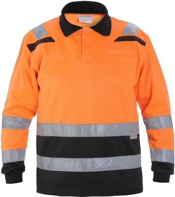 Vêtements et protections - Vêtement  - Polo Sweatshirt, taille 2XL/46, manches longues, orange/noir, par Hydrowear