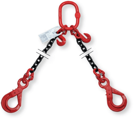 Equipement d'atelier - Equipement d'atelier divers - Elingue de levage chaîne grade 80 haute résistance, Ø 10 mm 2 brins, 3 m , crochet automatique à oeil avec crochet raccourcisseu