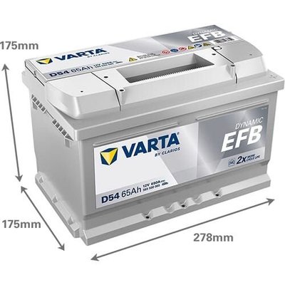 Pièces agricoles - Eclairage - Batterie 12V 65Ah 650A D54 VARTA Dynamic EFB