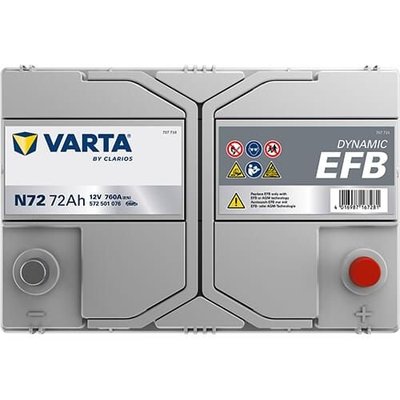 Pièces agricoles - Eclairage - Batterie 12V 72Ah 760A N72 VARTA Dynamic EFB