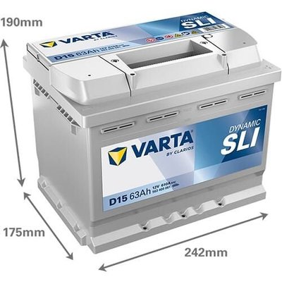 Pièces agricoles - Eclairage - Batterie 12V 63Ah 610A D15 VARTA Dynamic SLI