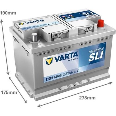 Pièces agricoles - Eclairage - Batterie 12V 66Ah 510A D33 VARTA Promotive SLI