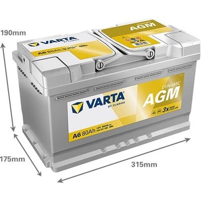 Pièces agricoles - Eclairage - Batterie 12V 80Ah 800A A6 VARTA Dynamic AGM