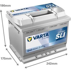 Pièces agricoles - Eclairage - Batterie 12V 60Ah 540A D43 VARTA Dynamic SLI