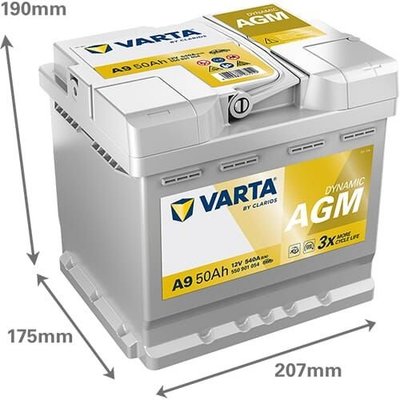 Pièces agricoles - Eclairage - Batterie 12V 50Ah 540A A9 VARTA Dynamic AGM
