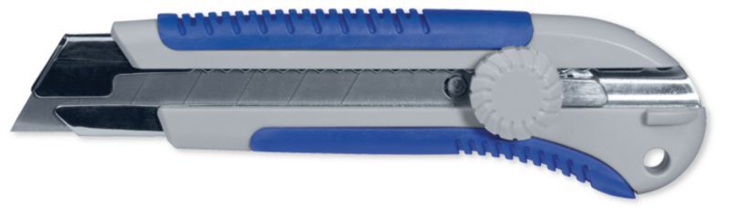 Equipement d'atelier - Equipement d'atelier divers - Cutter plastique avec prise de main soft, lame cassable 25 mm avec guide lame métal, blocage lame par molette (par 1)
