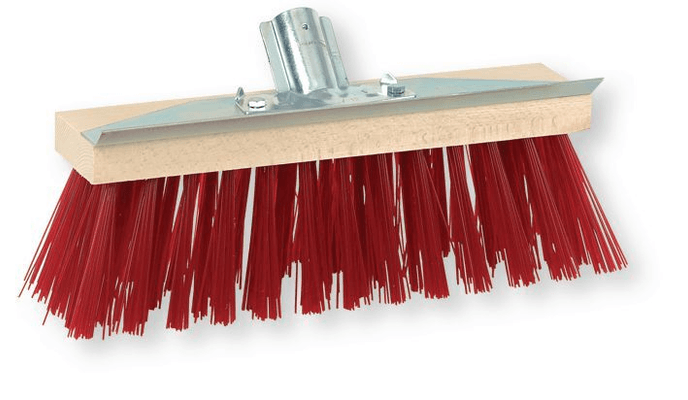 Equipement d'atelier - Equipement d'atelier divers - Balai cantonnier fibre synthétique rouge support bois avec grattoir longueur 32 cm douille galvanisée pour manche diamètre 28 mm