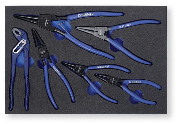 Outils - Outils divers - Mousse 5 pinces circlips et 1 pince multiprise (par 1)