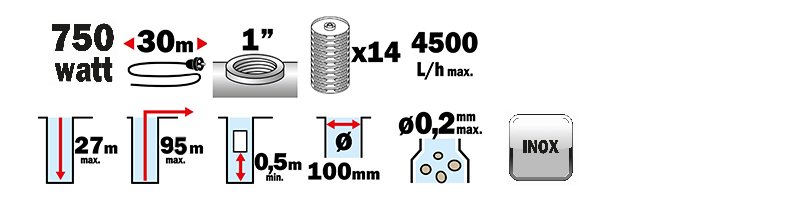 Materiels - Pompe - POMPE GRANDE PROFONDEUR 95M 750W MULTICELLULAIRE 14 TURBINES