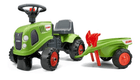 Tracteur Claas avec remorque, pelle et rateau