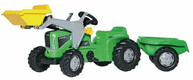 Tracteur à pédales avec chargeur frontal et remorque, Futura, vert, à partir de 2,5 ans, rollyKiddy by Rolly Toys