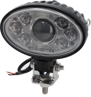 Pièces agricoles - Eclairage - Phare LED, 20/24 W, ovale, 10/30 V, 166 x 98 x 98 mm, feux de route/croisement, câble ouvert à 3 broches, montage sur support
