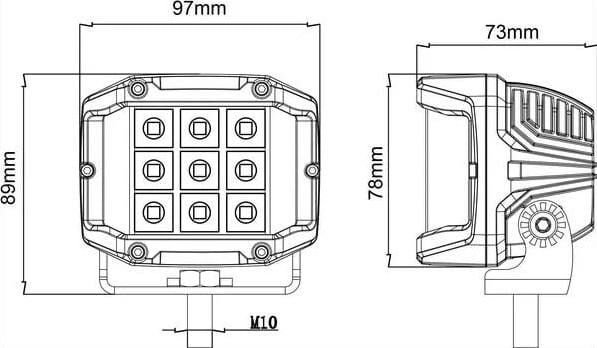 Pièces agricoles - Eclairage - Projecteur de travail LED, 22,5W, 2850lm, carré, 10/30V, 89x73x97mm, connecteur Deutsch, Kramp