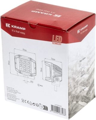 Pièces agricoles - Eclairage - Projecteur de travail LED, 22,5W, 2850lm, carré, 10/30V, 89x73x97mm, connecteur Deutsch, Kramp