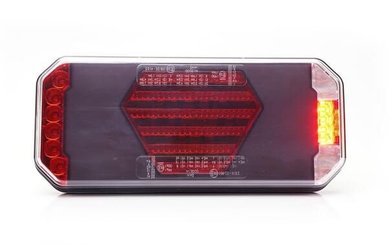 Pièces agricoles - Eclairage - Feu arrière multifonction LED, gauche, avec plaque d'immatriculation latérale, rouge/orange/blanc, 12-24 V, 236 x 104 x 40,5 mm