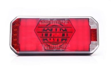 Pièces agricoles - Eclairage - Feu arrière multifonction LED, gauche, avec plaque d'immatriculation latérale, rouge/orange/blanc, 12-24 V, 236 x 104 x 40,5 mm