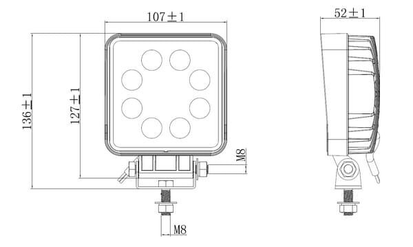 Pièces agricoles - Eclairage - Phare de travail LED, 24W, 2000lm, carrée, blanche, 107x52x136mm, spot, Kramp (boîte de 10 pièces)