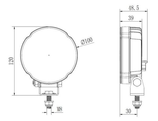 Pièces agricoles - Eclairage - Lampe de travail LED, 27W, 3420lm, ronde, blanche, 100x48,5x120mm, Deutsch 2 broches, inondation, Kramp (boîte de 10 pièces)