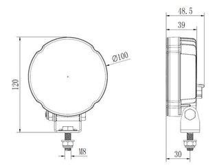 Pièces agricoles - Eclairage - Lampe de travail LED, 27W, 3420lm, ronde, blanche, 100x48,5x120mm, Deutsch 2 broches, inondation, Kramp (boîte de 10 pièces)