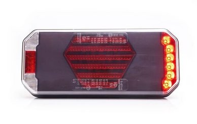 Pièces agricoles - Eclairage - Feu arrière multifonction LED, droit, avec plaque d'immatriculation latérale, rouge/orange/blanc, 12-24 V, 236 x 104 x 40,5 mm