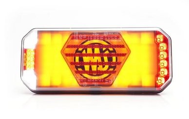 Pièces agricoles - Eclairage - Feu arrière multifonction LED, droit, avec plaque d'immatriculation latérale, rouge/orange/blanc, 12-24 V, 236 x 104 x 40,5 mm