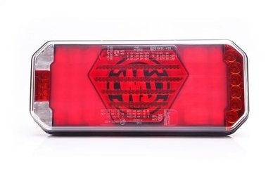 Pièces agricoles - Eclairage - Feu arrière multifonction LED, droit, avec plaque d'immatriculation latérale, rouge/orange/blanc, 12-24 V, 236 x 104 x 40,5 mm
