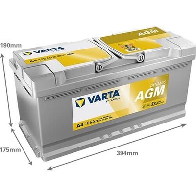 Pièces agricoles - Eclairage - Batterie 12V 105Ah 950A A4 VARTA Dynamic AGM