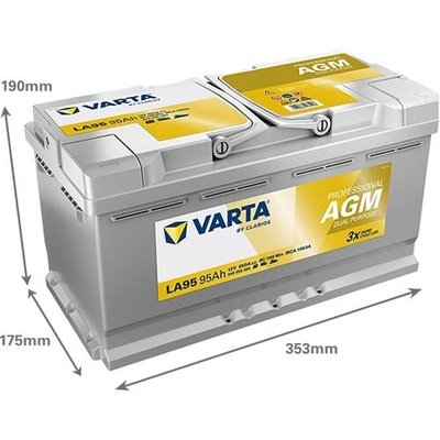 Pièces agricoles - Eclairage - Batterie 12V 95Ah 850A LA95 VARTA Professional Dual Purpose AGM