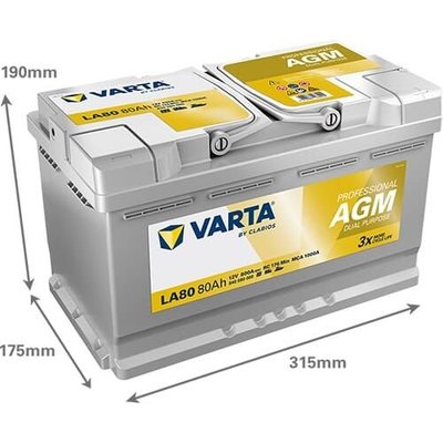 Pièces agricoles - Eclairage - Batterie 12V 80Ah 800A LA80 VARTA Professional Dual Purpose AGM