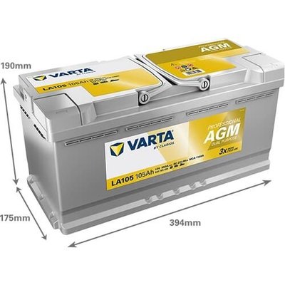 Pièces agricoles - Eclairage - Batterie 12V 105Ah 950A LA105 VARTA Professional Dual Purpose AGM