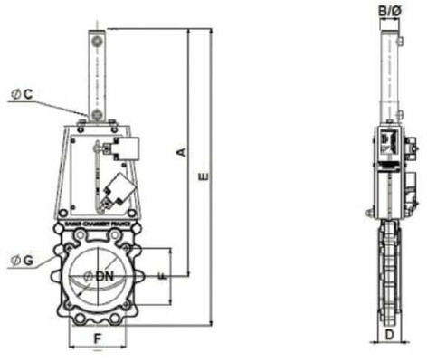 Pièces agricoles - Hydraulique - Vanne guillotine + vérin hydr. DN200