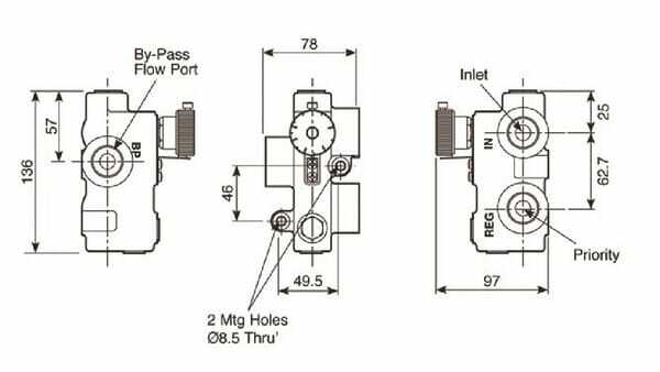 Pièces agricoles - Hydraulique - Régulateur de débit 3 voies 0–19 l/min