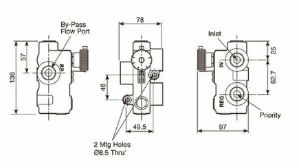 Pièces agricoles - Hydraulique - Régulateur de débit 3 voies 0–19 l/min