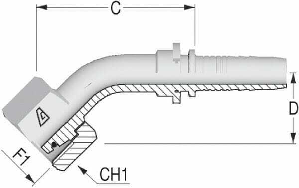 Pièces agricoles - Hydraulique - Raccord DN08-M16x150-10L 45°