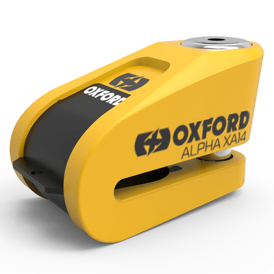 Pièces Quad & Motos - Transport - Garage - Paddock - Bloque disque alarme OXFORD Alpha XA14 Ø14mm inox noir/jaune - Classe SRA / ART4 / Sold Secure Gold