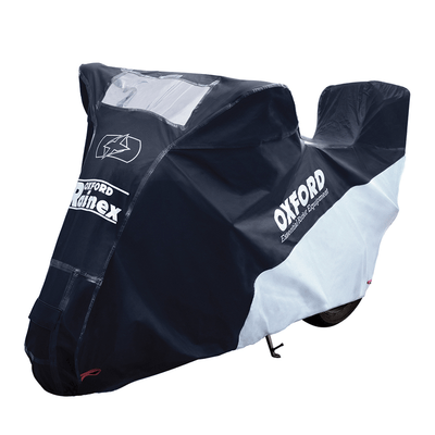 Pièces Quad & Motos - Transport - Garage - Paddock - Housse de protection extérieur OXFORD Rainex noir/argent - Moto / Scooter avec Top case - L