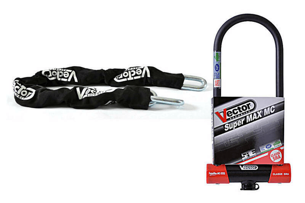 Pièces Quad & Motos - Transport - Garage - Paddock - Kit antivol VECTOR Antivol U SuperMax L2 Ø16mm + Chaîne Ø13mm / 1,1m - Classe SRA / ART