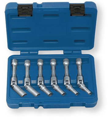 Boulonnerie, quincaillerie - Meubles, rangements - Coffret 6 clés à bougies à cardan entraînement 3/8" longueur 150 mm Ø 8-9-10-12-14-16mm. (par 1)