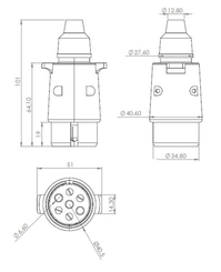 Pièces agricoles - Electricité - Fiche de remorque 7 pôles, plastique, 12V, bornes à vis