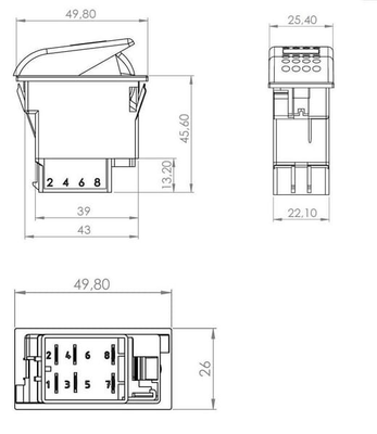 Pièces agricoles - Electricité - Interrupteur à bascule, (I)-0-II, 8 pôles, éclairage de fonction, avec ampoule