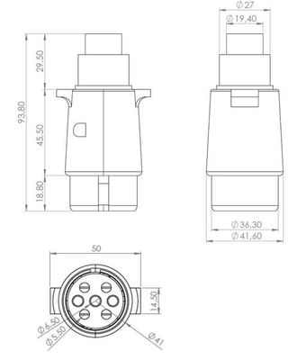 Pièces agricoles - Electricité - Fiche de remorque 7 pôles, aluminium, 12V, bornes à vis (paquet de 10 pièces)