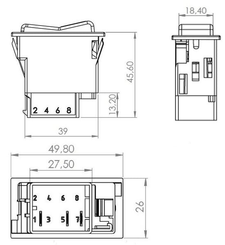 Pièces agricoles - Electricité - Interrupteur à bascule, I-0, marche-arrêt, 12/24V, 5 pôles, éclairage de localisation et de fonction, avec ampoule