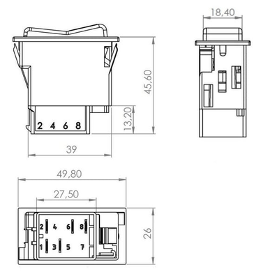 Pièces agricoles - Electricité - Interrupteur à bascule, II+I-0, off-on-on, 12/24V, 7 pôles, éclairage de localisation, avec ampoule