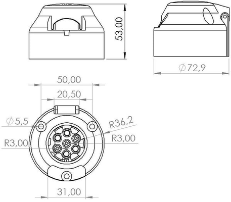 Pièces agricoles - Electricité - Prise de remorque 7 pôles, plastique, 12V, bornes à vis