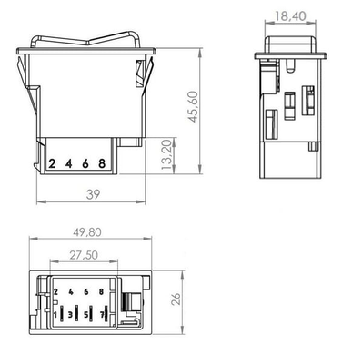 Pièces agricoles - Electricité - Interrupteur à bascule, II+I-0, off-on-on, 6 pôles, éclairage de localisation, avec ampoule