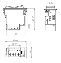 Pièces agricoles - Electricité - Interrupteur à bascule, II+I-0, off-on-on, 6 pôles, éclairage de localisation, avec ampoule