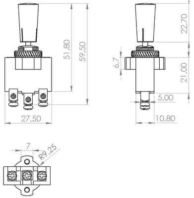 Pièces agricoles - Electricité - Interrupteur à bascule, marche-arrêt-marche, 12-24VDC, 20A, 125-250VAC, 2A, 3 broches, bornes à vis, écrou métallique, capuchon