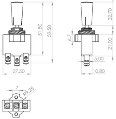 Pièces agricoles - Electricité - Interrupteur à bascule, marche-arrêt-marche, 12-24VDC, 20A, 125-250VAC, 2A, 3 broches, bornes à vis, écrou métallique, capuchon