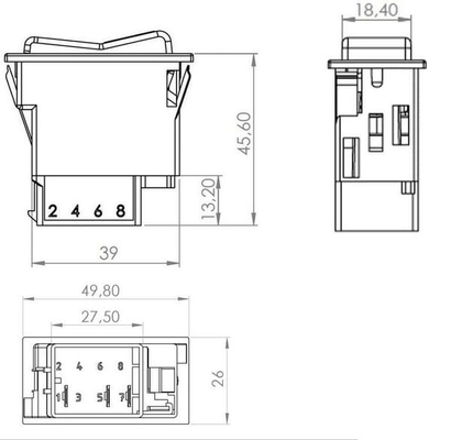 Pièces agricoles - Electricité - Interrupteur à bascule, II-0-I, on-off-on, 12/24V, 3 pôles, éclairage de fonction, avec ampoule